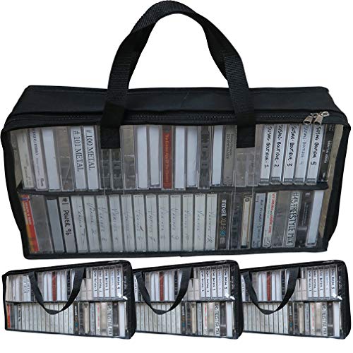Evelots Cassette Tape Storage Bag, Holds 200 Tapes with Handles - size: 4-Pack (Holds 200), style: Cassette Tape Bag