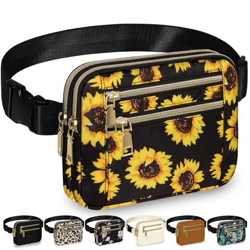Capolo Fanny Packs for Women 4 Zip Pocket Crossbody Belt Bag Waist Bags - color: Sunflower, size: Large
