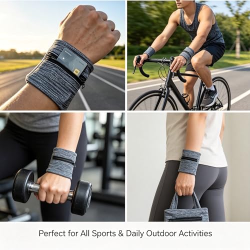 Wrist Wallet for Women Men, Wristband with Zipper Pouch Purse for Running, Walking, Hiking, Jogging, Travel, Events, Spandex Sweatband Wallet for Keys, Cash, Cards, Napkin