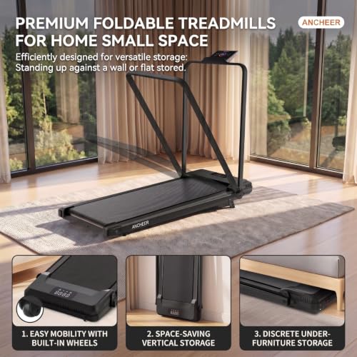 ANCHEER Incline Walking Pad with Handle Bar, Foldable Treadmill-Home/Office - color: 56-Pink
