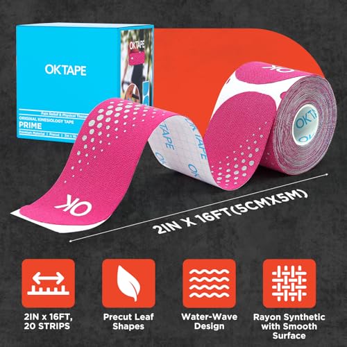 OK TAPE Synthetic Precut Kinesiology Tape for Protection, 2inx16.4ft 20PCS - color: Pink, size: 1 Rolls