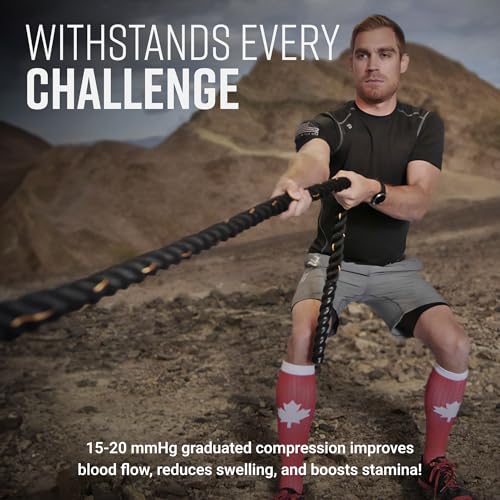 MudGear Graduated Compression Socks, Durable, Sweat-Resistant OCR Performance Socks with Cushioned Footbed, Made in USA - color: Can Red/White, size: Medium