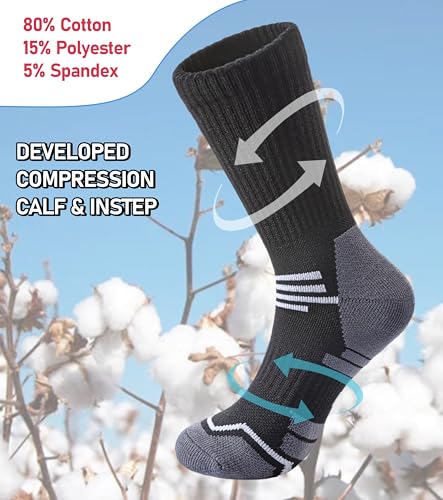 FNOVCO Women's Hiking Walking Running Crew Socks Thick Cushioned Athletic Compression Socks 5 Pairs - color: Black 02, size: 9-11
