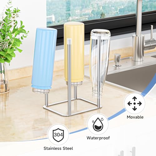 Water Bottle Drying Rack, Stainless Steel Bottle Dryer Rack, Baby Bottles Rack Dryer, Cup Drying Rack, Reusable Bag Drying Stand, Kitchen Stand Holder for Glass Bottles, Plastic Bag (Silver) - color: Silver, size: Small
