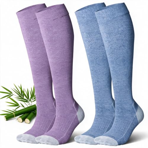 LEVSOX Thicker Bamboo Viscose Compression Socks 20-30 mmHg Cushioned - color: Purple&grey, size: Medium
