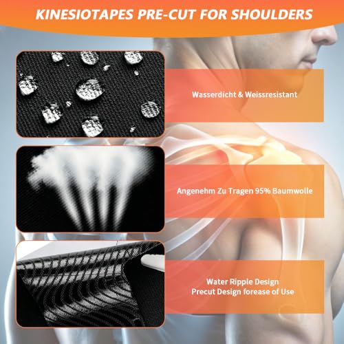 24 Count Kinesiology Tape for Shoulder Precut, Shoulder Tape for Pain Relief, Waterproof Breathable Elastic Shoulder Tape Kinesiology Support for Rotator Cuff, Daily Use and Sports