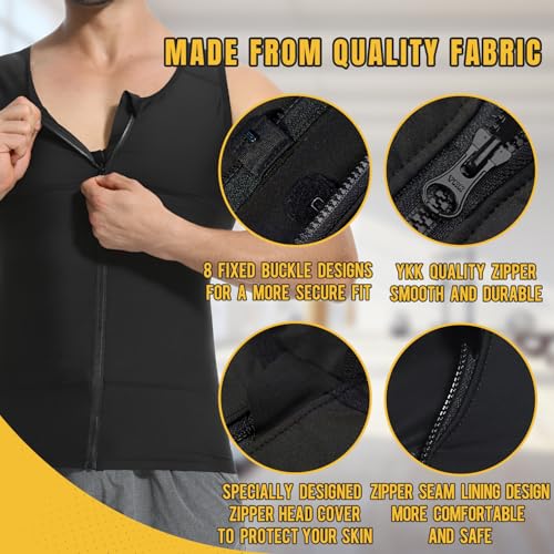Mens Compression Shirt Zipper, Gynecomastia Tummy Control Vest, Back Support Shapewear Slimming Undershirt - color: Black, size: Large