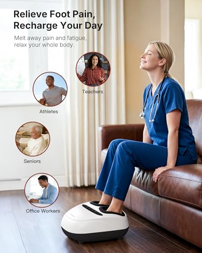 KNQZE Shiatsu Foot Massager with Heat for Plantar Fasciitis, Birthday Gifts - color: White