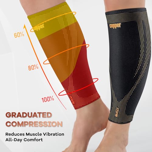 Copper Calf Compression Sleeves for Men Women, Shin Splint Relief, Grip - color: Black, size: Large