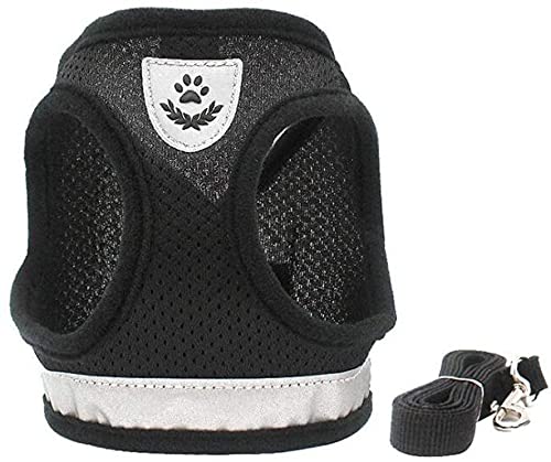 FEimaX Dog Harness and Leash Set for Walking, Soft Mesh Adjustable Easy Control Lightweight Cat Vest Harnesses with Reflective Strips, Escape Proof Small Dogs Cats Vests (Black, Small) - color: Black, size: Small