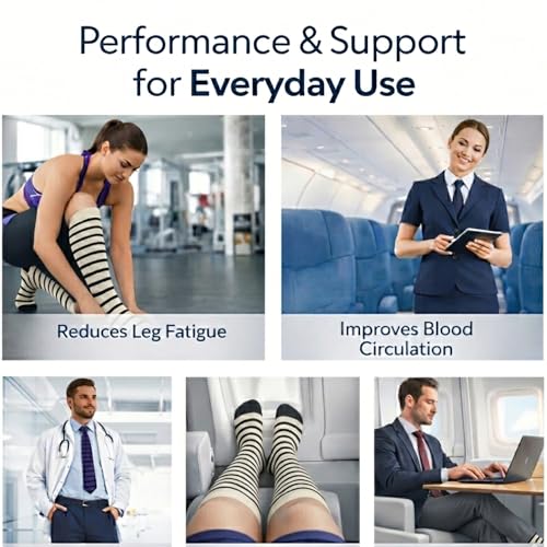 Diamond Star 6 Pairs Compression Socks for Men & Women, Knee High Socks - color: 6 Pairs (Cream/Black)