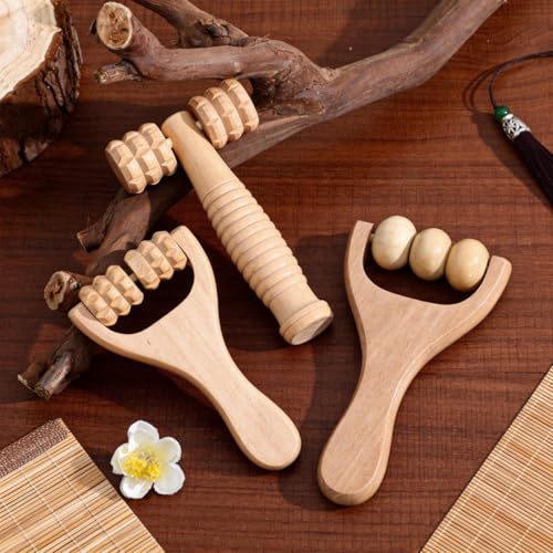 Wooden Foot Massager 3pcs Handheld Massage Roller Portable 5.9