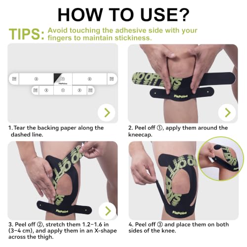 Kinesiology Tape for Knees 10 Pcs Ultra-Sticky Patella Knee Tape Black - color: Jet Black