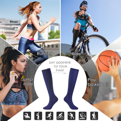 cerpite Zipper Compression Socks, 2 Pairs 15-20 mmHg Closed Toe Compression Stockings for Men Women - color: Blue-closed-toe, size: Small-Medium