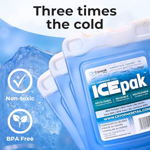 Cryopak ICEpak Hard Shell Reusable Ice Packs for Coolers and Lunch Box Use, Freezer Safe Gel Design, Professional Grade Cooling, Non-Toxic and BPA Free, Essential Travel Accessories - size: X Large (3 Pack)