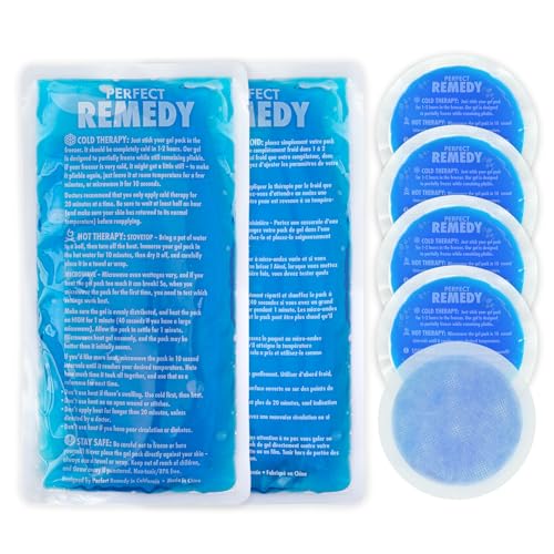 Perfect Remedy Rectangle (Blue, Regular) & Round Gel Ice Pack (5pcs) Bundle, Hot & Cold Ice Packs for Injuries Reusable for Body Tension & Muscle Pain Relief – Soft, Flexible & Adapts to Any Area