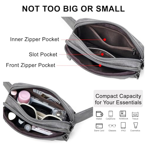 LATMAP 3L Fanny Packs for Women Cross Body Bag Vegan Leather Belt Bag Grey - color: Dark Grey
