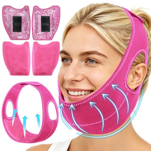 Wisdom Teeth Ice Pack Head Wrap Jaw Face Ice Pack with 4 Gel Packs - color: Hot Pink #2