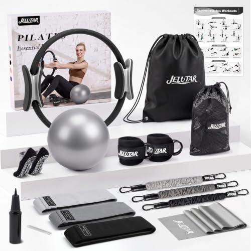 JELUTAR Pilates Kit for Women Home Workout, Pilates Equipment Set - color: Black