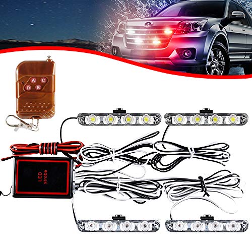 4x4 LED 4 in 1 Surface Mount Grill Light DC12V Wireless Remote Emergency Flashing Beacon Lamp Ambulance Police Light Strobe Warning External Light for Truck Trailer Caravan Van (Red White) - color: Red & White, size: 4 in 1