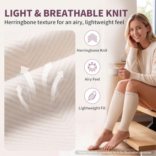 CAMBIVO Calf Compression Sleeves for Women Men, 12-18mmHg, Beige - color: Beige, size: Large