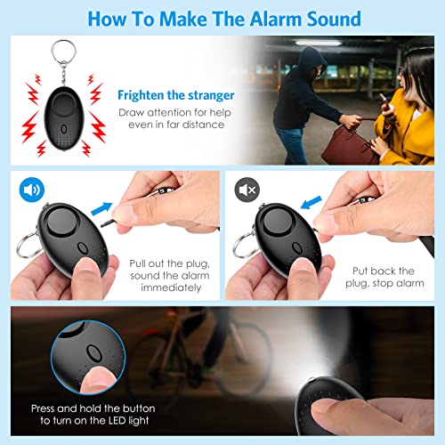 AMIR Safety Keychain Set for Women and Kids, 10 Pcs Safety Keychain Accessories with Sound Personal Alarm, Whistle and Pom - color: Cow