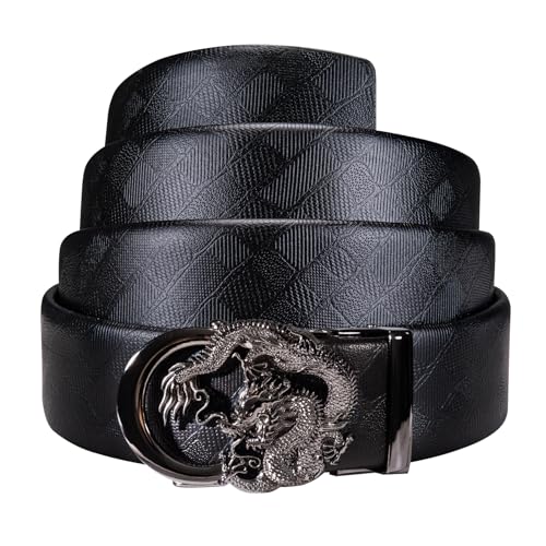 Dubulle Ratchet Belt for Men Leather Adjustable Designer Fashion Buckle - color: Black Dragon, size: Adjustable Fit 22" to 38" Waist