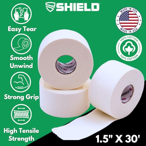 SHIELD Athletic Tape | USA's 250th Anniversary 8 Pack, 1.5 Inch by 10 Yards, Professional Trainer Rigid Wrap for Athletes - Made in the USA - Strong Hold, No Residue, Easy Tear Athletic Tape (White) - color: White