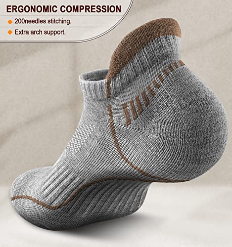 BULLIANT Men Running Ankle Socks 6Pack-Cushioned Support-Low Cut No Show - color: 6pairs-gray Heather /Tiger Eye3001, size: 6-9