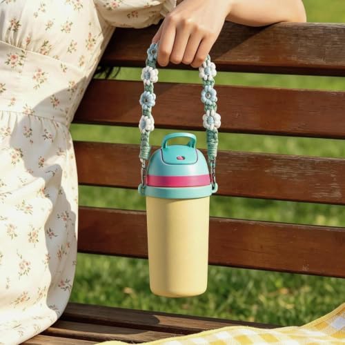 Water Bottle Handle Strap Compatible with Owala & Stanley Cups - color: Flower Purple
