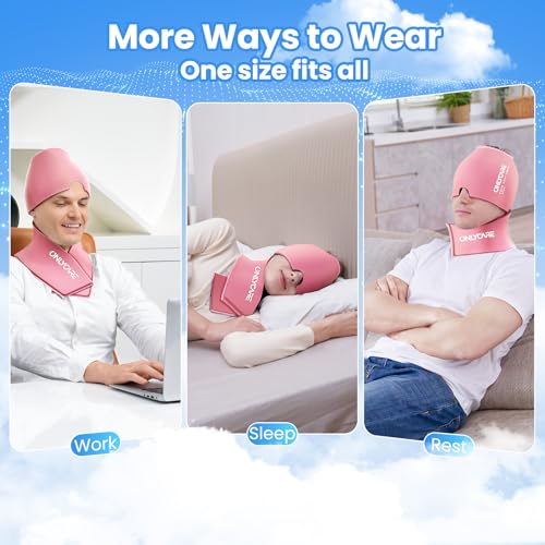 ONLYCARE Migraine Relief Cap, Headache Relief & Neck Ice Pack Wrap Gel Set - color: Pink