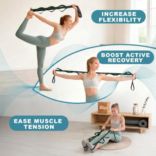 Acozycoo Stretching Strap with Loops for Physical Therapy,Knee,Leg Lifter - color: Green-02, size: Length: 75 Inch, Width: 1 Inch