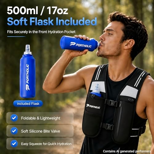 Running Vest for Women Men with 500ml Water Bottle |Adjustable Hydration Vest with Water Bladder |Reflective |Lightweight |Muti-Pockets - color: Black (500ml Water Bottle)