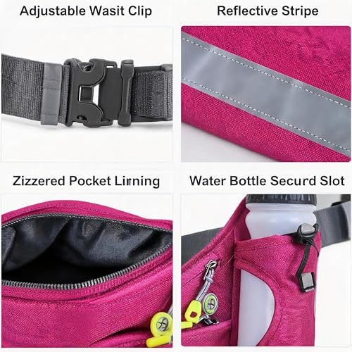 Waterproof Hydration Belt Waist Pack with Water Bottle Holder, Adjustable Running Fanny Pack for Hiking, Walking, Cycling & Outdoor Sports (玫红色) - color: Magenta