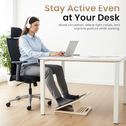 Calf Stretch Board - Incline Board, Slant Boards for Exercise, Squats Calf Stretcher, 300lbs Wooden Incline Wedge, Stretcher for Squats with Loop Band & 2 Sand Papers, Calf-Stretch Boards for Knees