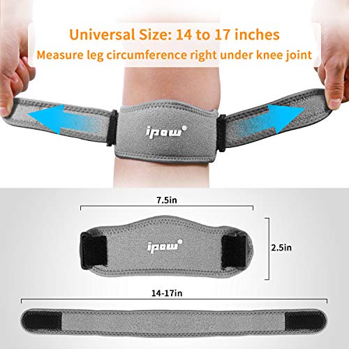 IPOW 2 Pack Thickened Pad & Wide Patella Knee Strap, Pain Relief Patellar Tendon Support, Adjustable Brace Band for Basketball, Running, Jumpers Knee, Volleyball, Tendonitis, Arthritis - color: Grey- Thick EVA