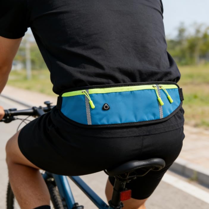 Sports Waist Pack with Water Bottle Holder – Reflective Running Belt with Multi Pocket Storage for Cycling and Exercise (Blue) - color: Blue