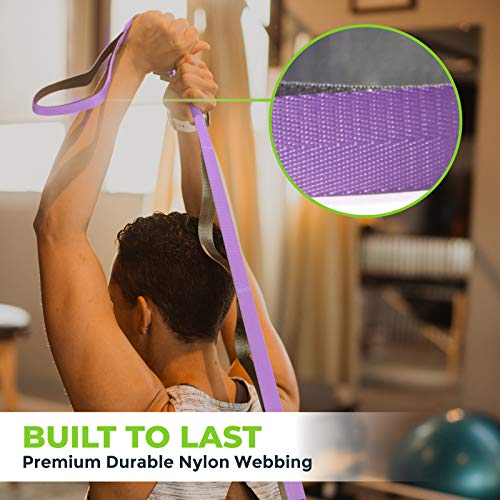 Physical Therapy Yoga Stretch Strap with 12 Loops, 1 Inch Wide, 8 Ft Long - color: Purple/Grey