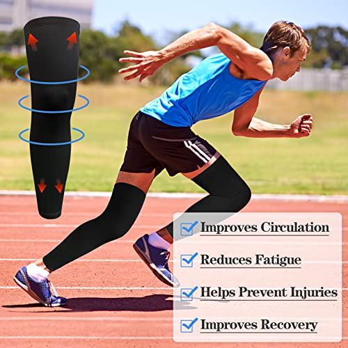 2Pairs Leg Sleeves,Full Leg Compression Sleeve,Compression Long Knee Sleeve,Sports Compression UV Long Leg Sleeves with Anti-slip Silicone Strips for Men Women Running Basketball Football(White&Black) - size: XX-Large