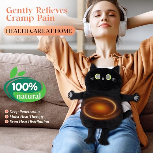 Microwave Heating Pad for Pain Relief, 17" x 15" Microwavable Heating Pads for Neck Shoulder, Cramps, Back Pain, Muscles, Joints, Natural Heat Pack Moist Heat, Menstrual Period, Small Black Cat - size: Small Black Cat-1