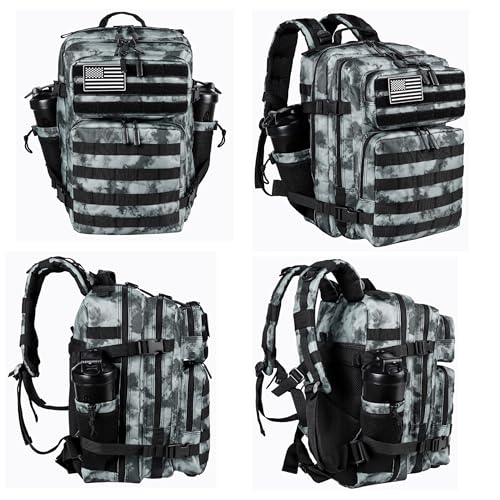 LHI Tactical Military Backpack for Men and Women 25L/35L Army Assault Pack Bag Small Rucksack with Bottle Holder - color: 35l-black and Gray, size: Medium