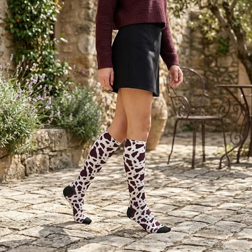Compression Socks Knee High Support Stockings Women Men - color: Cute Cow Skin