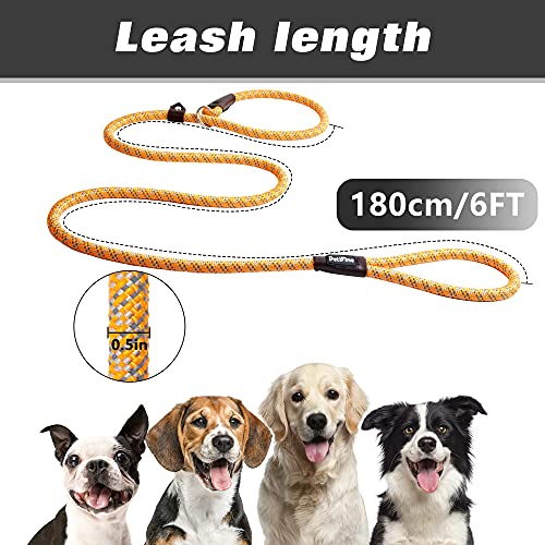 PetiFine Slip Lead Dog Leash Reflective, 6FT x 1/2" Heavy Duty Slip Leash - color: Orange, size: 1/2" x 6 FT