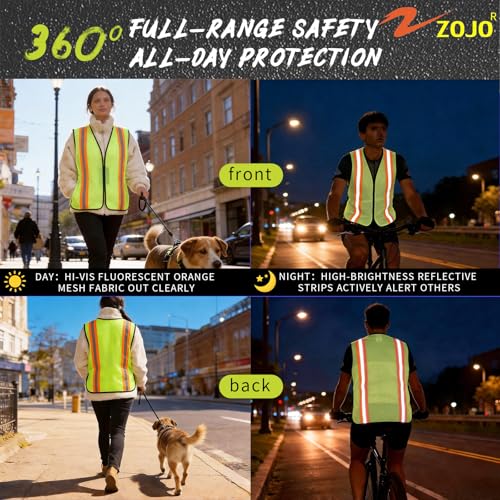 zojo High Visiblity Reflective Mesh Safety Vest Bulk 10 Pack - color: 10pcs-fluorescent Yellow