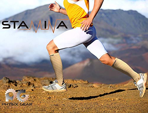 Physix Gear Compression Socks 20-30 mmHg - Men & Women - Running, Nurses, Shin Splints, Flight, Travel - color: Nude/Beige, size: Large-X-Large