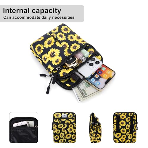 HUA ANGEL Multifunctional Fanny Pack for Men & Women Lightweight Waist Bag with 3 Zip Compartments, Cross body bag for Running Walking Sport Travel - color: Sunflowers