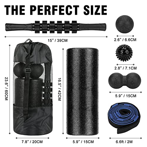 Foam Roller Set - High Density Back Roller, Muscle Roller Stick - color: Black 16.5-inch
