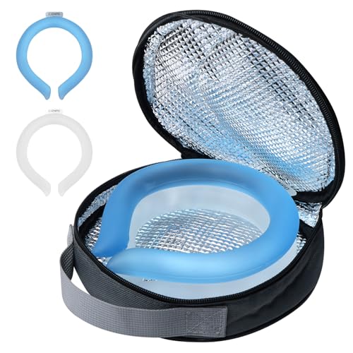 2PCS PCM Neck Cooling Tube with Insulated Bag, Reusable Ice Ring Neck Cooler Wrap, Wearable Cooling Neck Ring for Hot Weather in/Outdoor Sports, TPU Freezable Collar (Blue+White) - color: White+blue