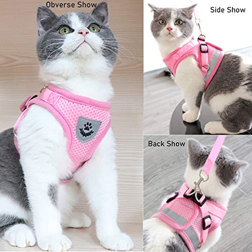 FEimaX Dog Harness and Leash Set for Walking, Soft Mesh Adjustable Easy Control Lightweight Cat Vest Harnesses with Reflective Strips, Escape Proof Small Dogs Cats Vests (Pink, Small) - color: Pink, size: Small
