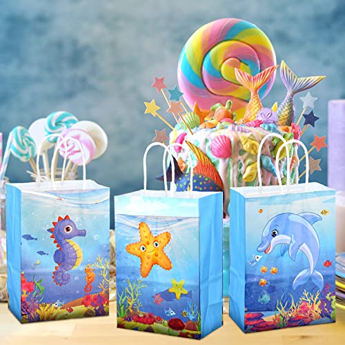 Outus 24 Pcs Under The Sea Party Favor Ocean Paper Bags with Handles - style: Sea